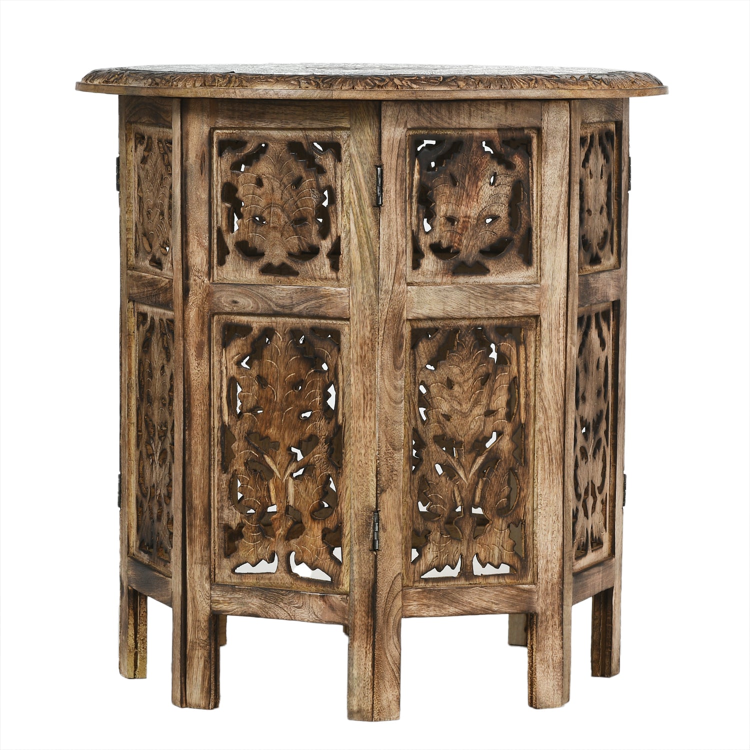 NAKKASHI Mango Holz Couchtisch mit Metallverzierung, 53 x 53 x 53 cm, Weiß
