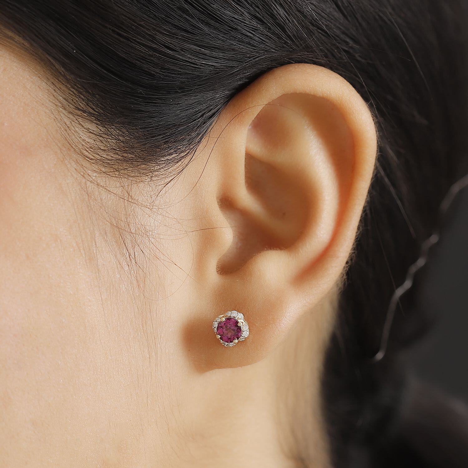 AAA Radiant Ember Granat, Weißer Diamant Ohrringe 417 Gold ca. 1,27 ct.