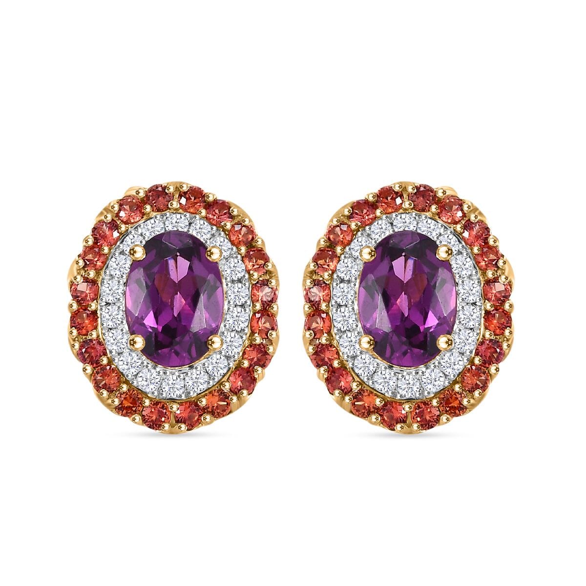 AAA Radiant Ember Granat, Padparadscha Saphir Ohrringe 417 Gold ca. 3,16 ct.