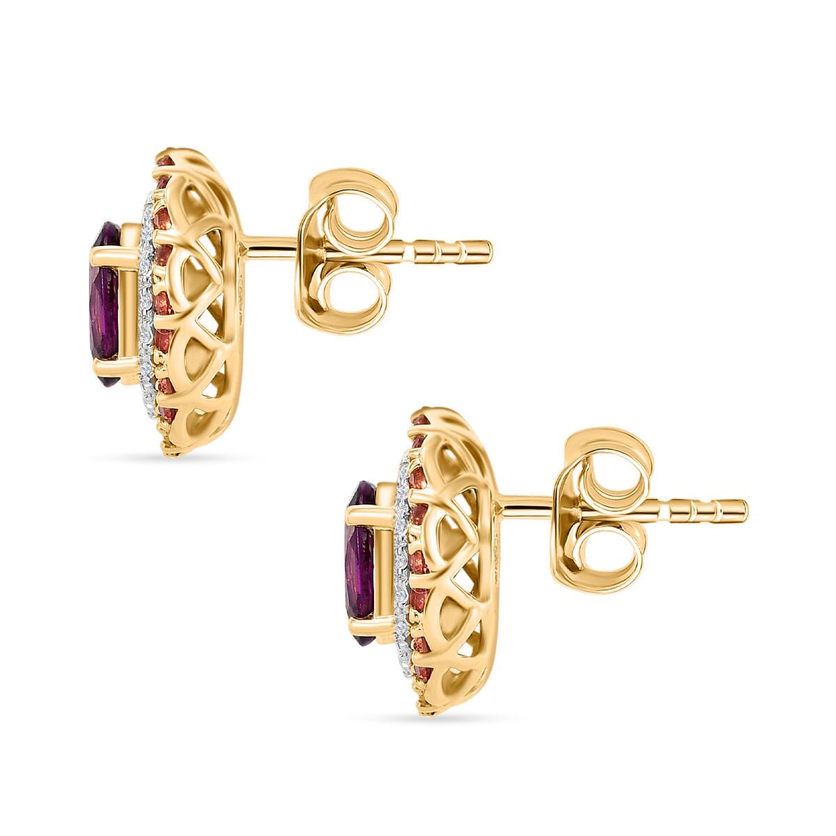 AAA Radiant Ember Granat, Padparadscha Saphir Ohrringe 417 Gold ca. 3,16 ct.