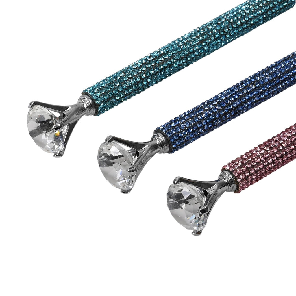 3er-Set Kugelschreiber mit Strassbesatz und Diamantspitze, inkl. 3 blauer Ersatzminen, 15cm,, Mehrfarbig