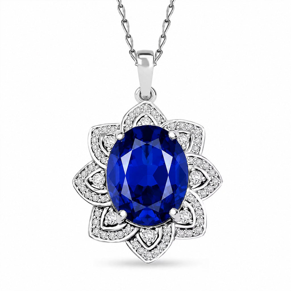 AAAA Tansanit, Weißer Diamant Anhänger 950 Platin ca. 6,15 ct.