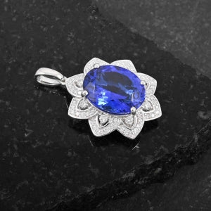 AAAA Tansanit, Weißer Diamant Anhänger 950 Platin ca. 6,15 ct.