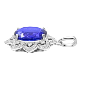 AAAA Tansanit, Weißer Diamant Anhänger 950 Platin ca. 6,15 ct.