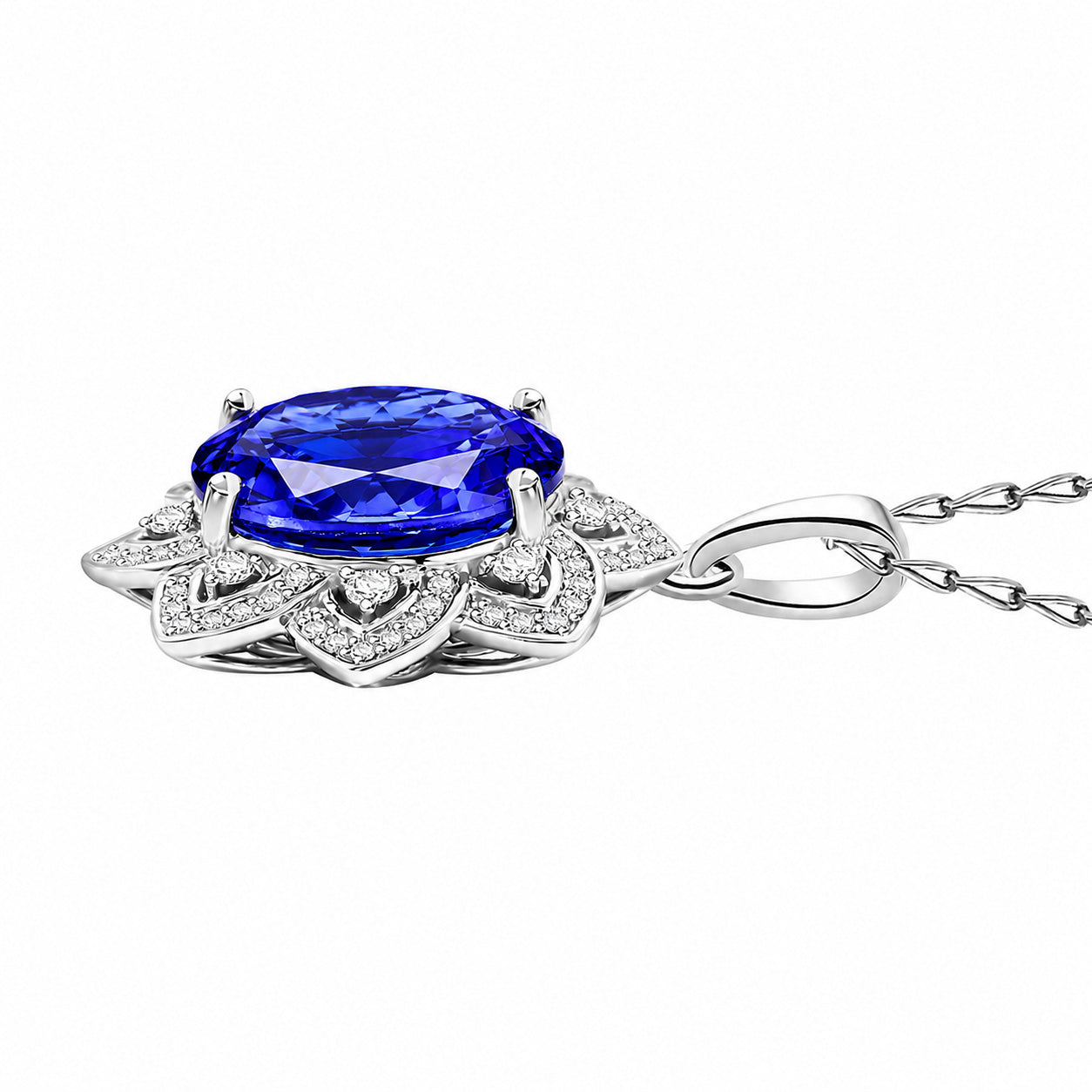 AAAA Tansanit, Weißer Diamant Anhänger 950 Platin ca. 6,15 ct.