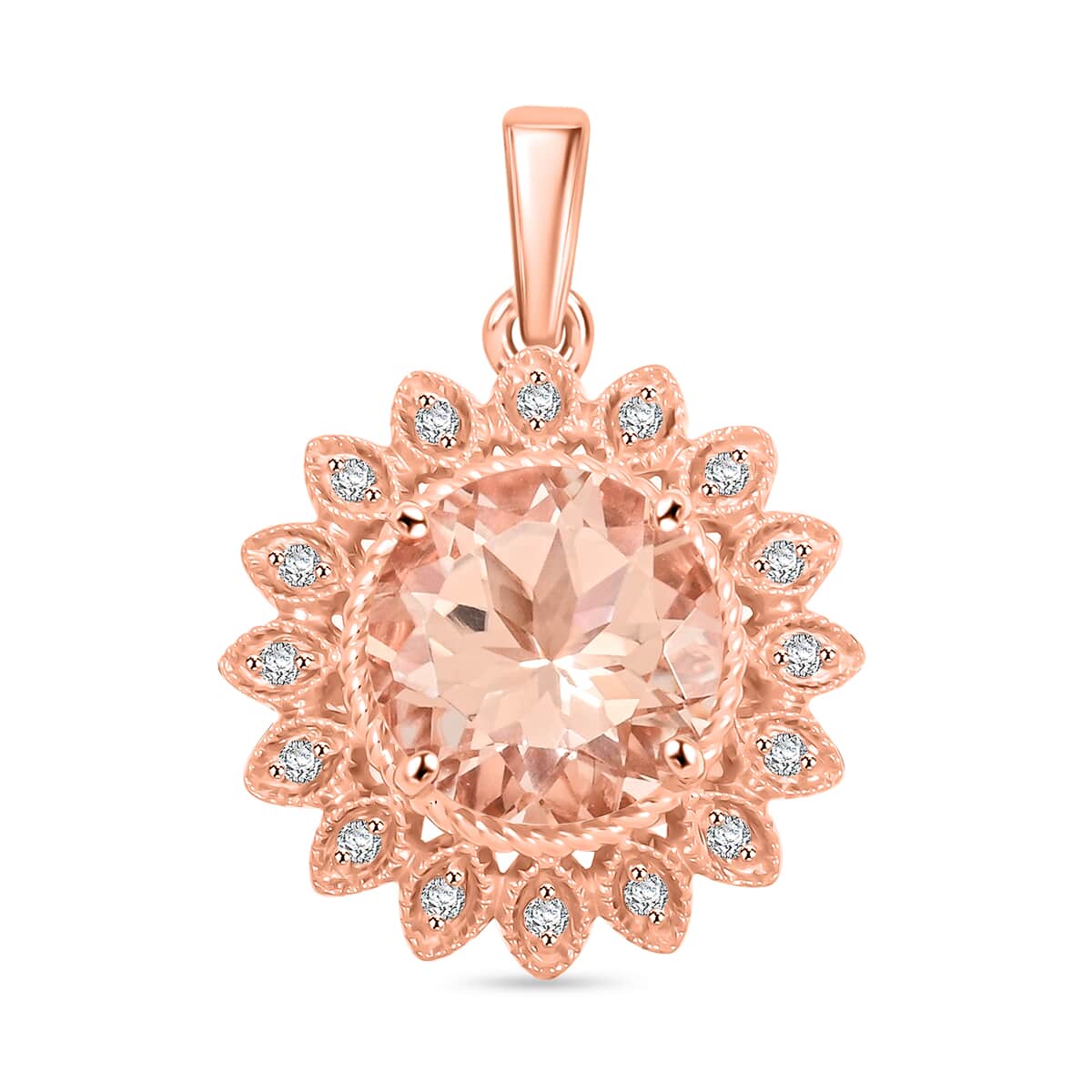 AAA Rosa Morganit, Weißer Diamant Anhänger 417 Gold ca. 3.50 ct