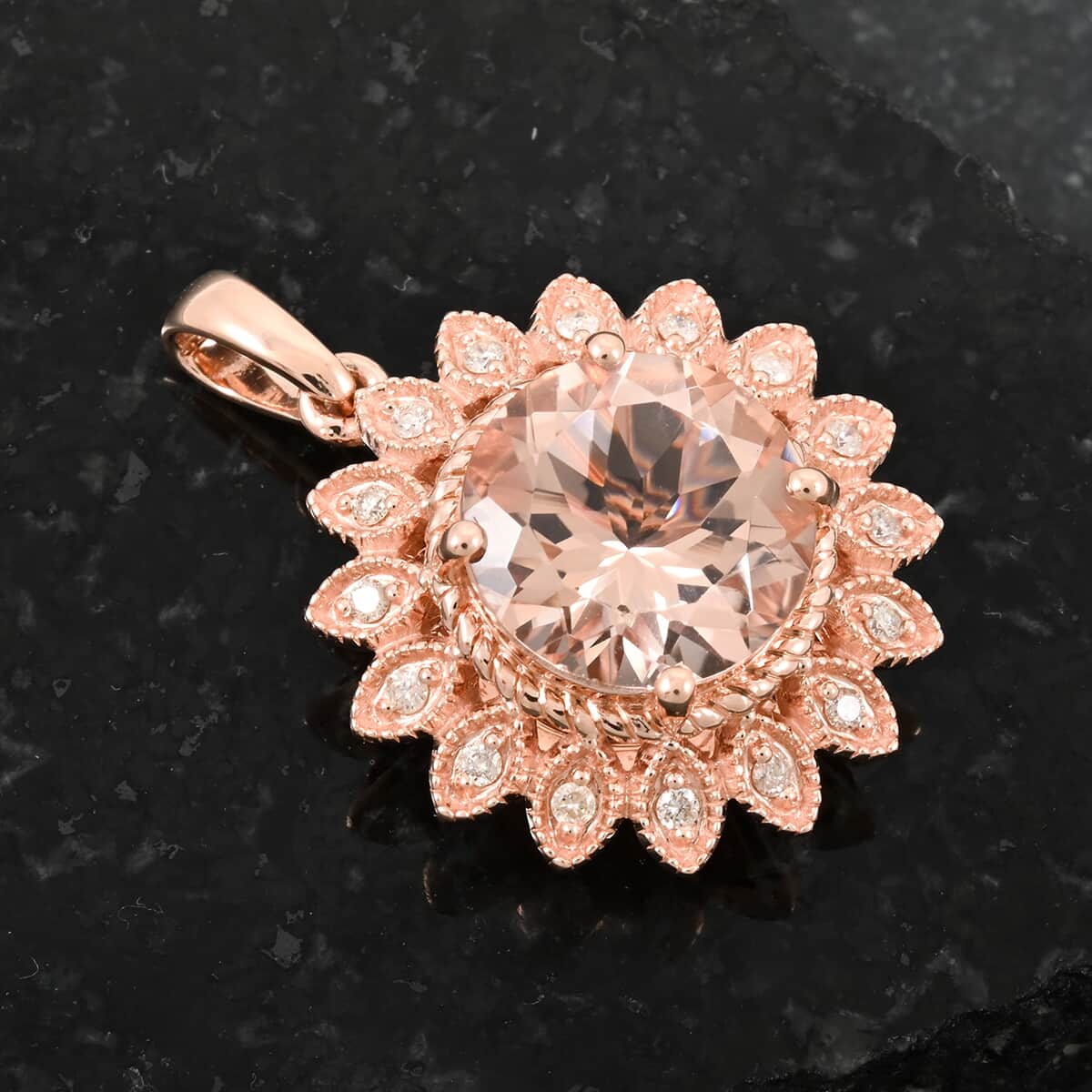 AAA Rosa Morganit, Weißer Diamant Anhänger 417 Gold ca. 3.50 ct