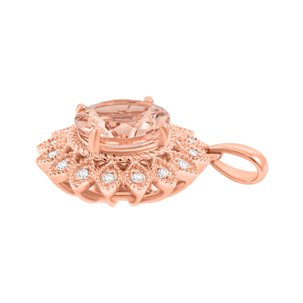 AAA Rosa Morganit, Weißer Diamant Anhänger 417 Gold ca. 3.50 ct