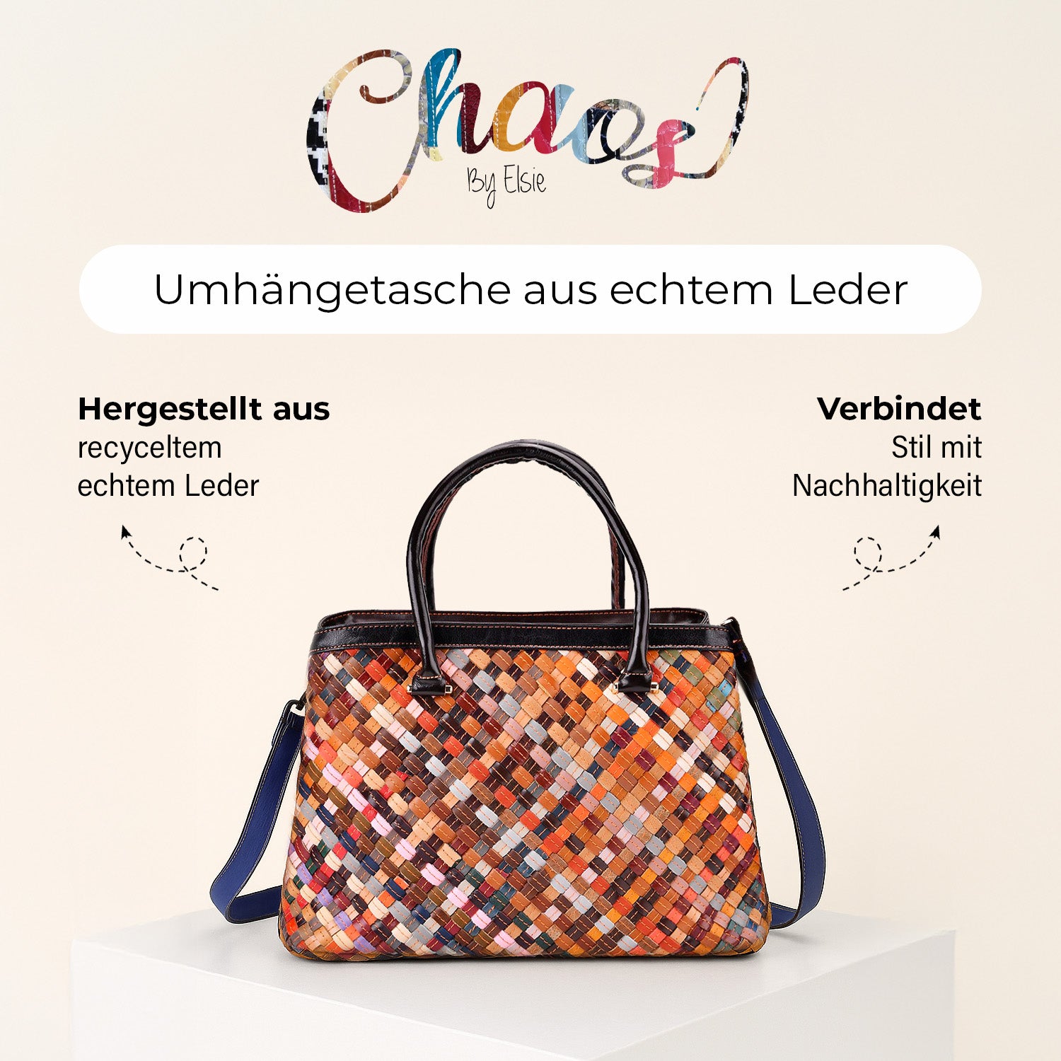 Chaos by Elsie Genuine Leather Crossbody Bag with RFID with Mini flash torch 1.Color:Multicolor Embossed crocdile shining rhomboid pattern with flower Size: 37*14.5*25CM    Handle drop:?cm             Wall: Genuine Leather Lining: Polyester