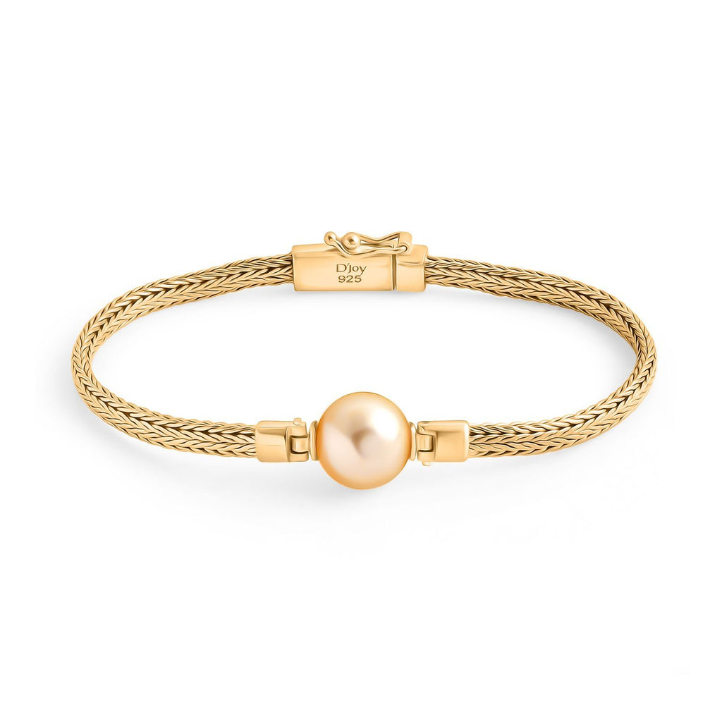 AAA Goldene Südsee Perle (11-12 mm), Lab Grown Diamant Armband ca. 19 cm 925 Silber