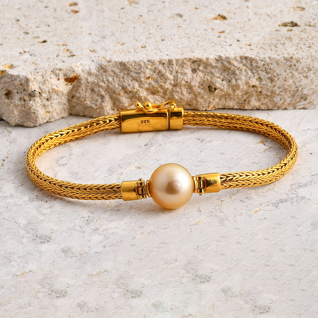 AAA Goldene Südsee Perle (11-12 mm), Lab Grown Diamant Armband ca. 19 cm 925 Silber