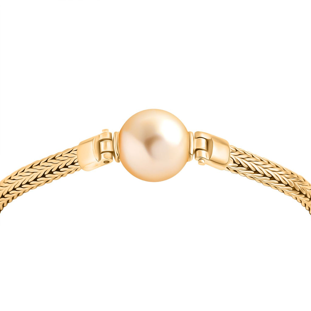 AAA Goldene Südsee Perle (11-12 mm), Lab Grown Diamant Armband ca. 19 cm 925 Silber