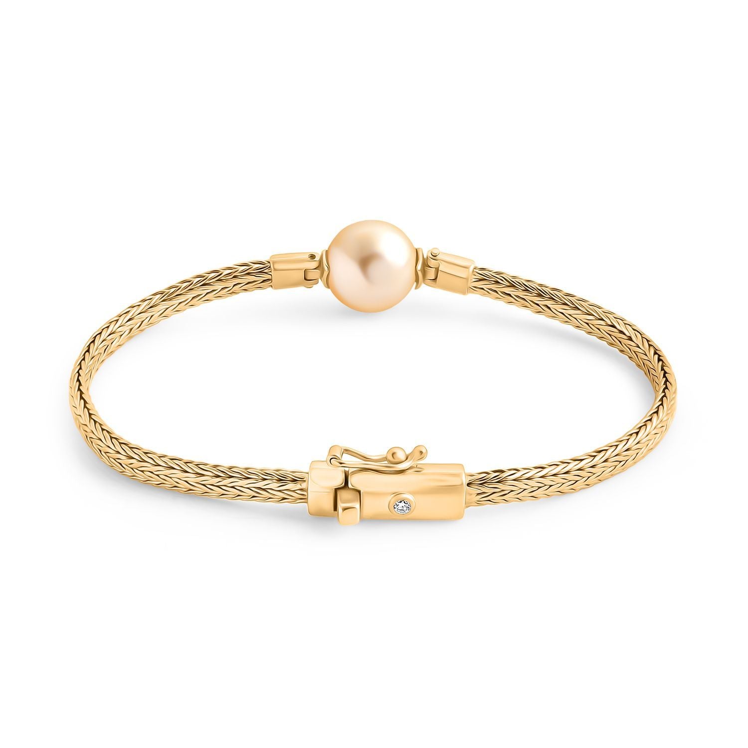 AAA Goldene Südsee Perle (11-12 mm), Lab Grown Diamant Armband ca. 19 cm 925 Silber