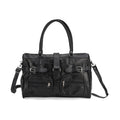 Patchwork Crossbody Tasche aus Schafleder mit mehreren Reißverschlussfächern, 40×16,5×25,5 cm, Schwarz