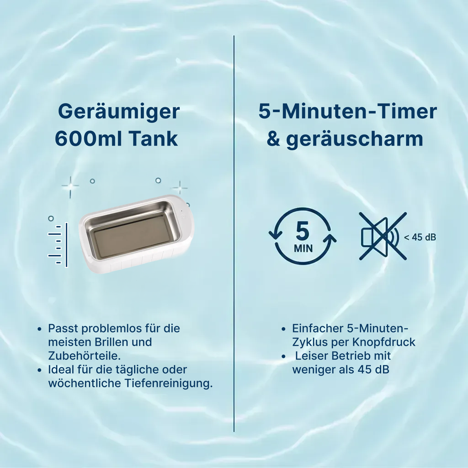 Ultraschall-Reinigungsgerät aus ABS und Edelstahl, 600 ml, 48.000 Hz, Weiß, 24,55 x 12 x 7 cm