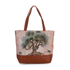 Schultertasche mit Baum-Motiv, ca. 35.5 x 12 x 36 cm, Grün