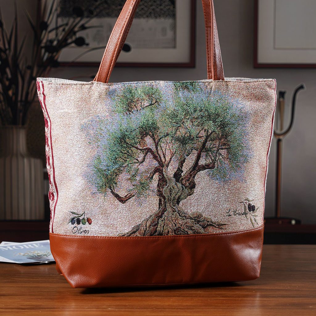 Schultertasche mit Baum-Motiv, ca. 35.5 x 12 x 36 cm, Grün