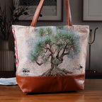 Schultertasche mit Baum-Motiv, ca. 35.5 x 12 x 36 cm, Grün