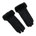 Kaschmir-Handschuhe mit Kunstfellbesatz und Touchscreen-Funktion, One Size, Schwarz