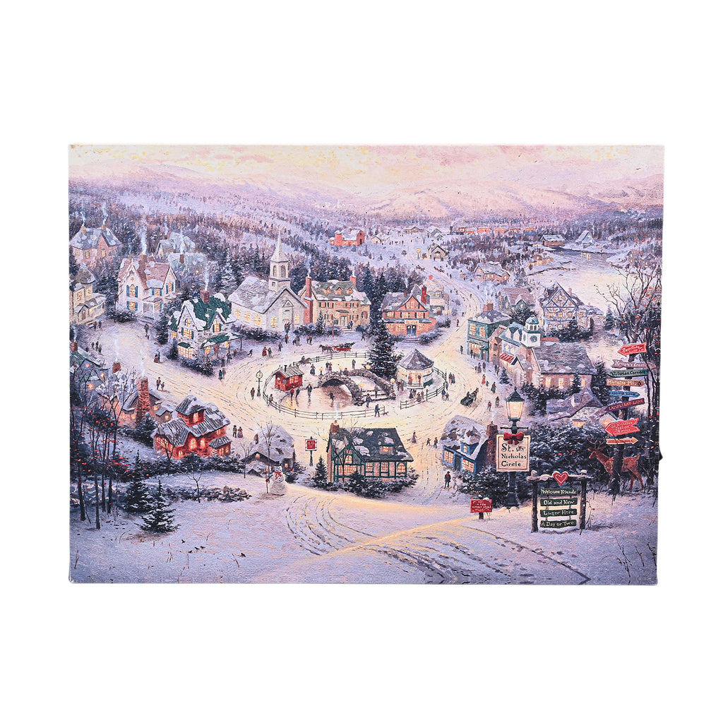 LED-Leinwandbild Festliches Winterdorf, mit 10 warmweißen LEDs und 30 Lichtfasern, Größe 30x40x1,8 cm