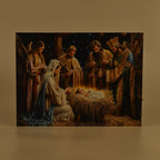 LED-Leinwandbild Heilige Familie in der Krippe, mit 30 Lichtfasern, Größe 30x40x1,8 cm