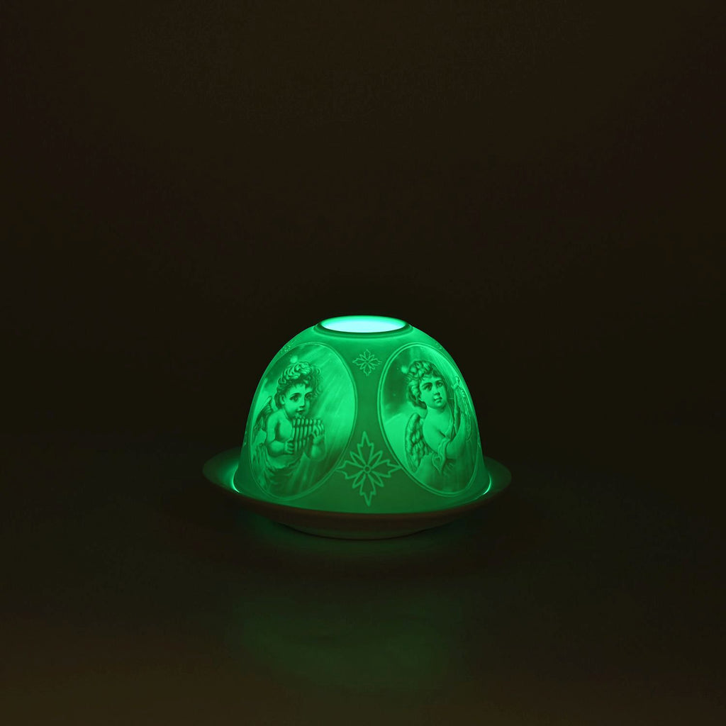LED-Porzellan-Teelichthalter - Motiv Engel, 13-Farben-LED mit Fernbedienung, Durchmesser 10,5 cm, Höhe 7,5 cm