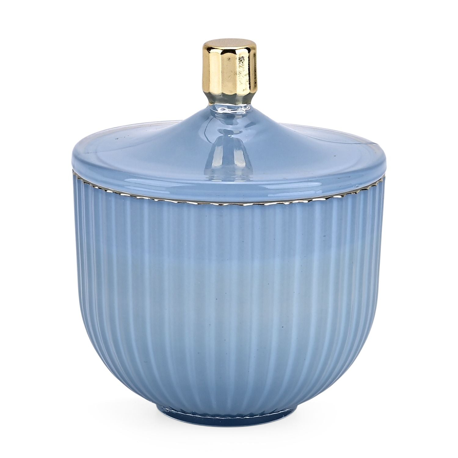 Duftkerze im Glas mit Deckel, Luxusglas-Design, Tabak und Oud, Blau