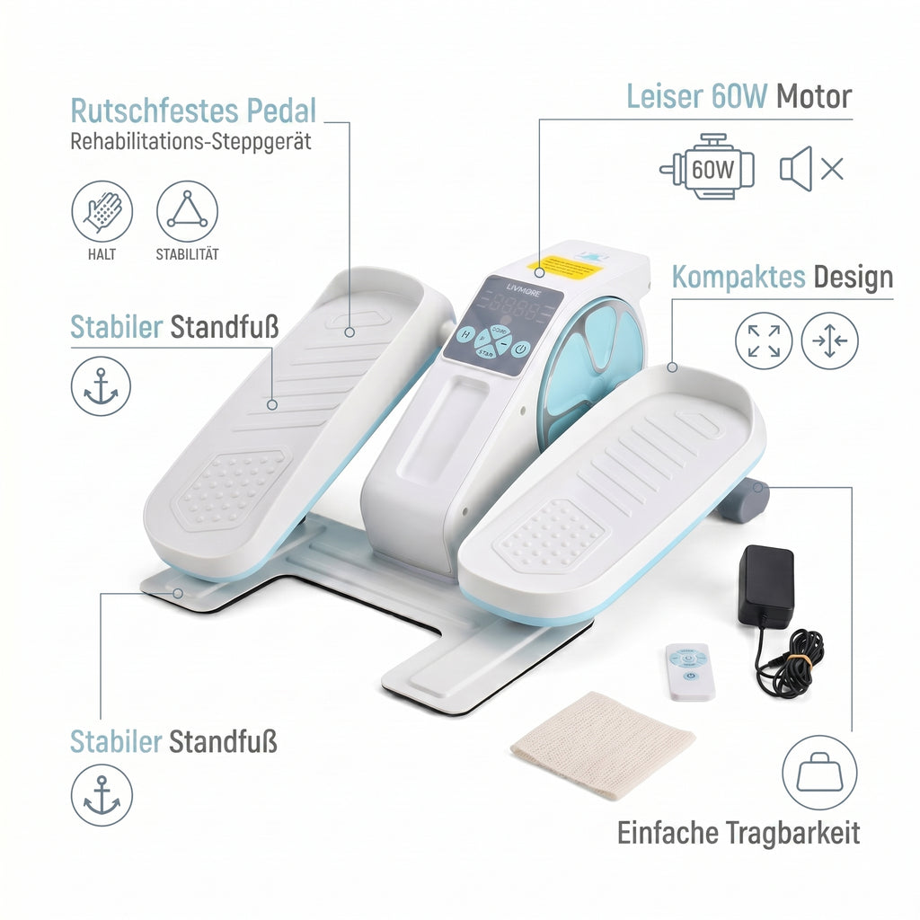 LIVMORE -Kompakter Elektro Stepper, Anti Rutsch Pedale, Anzeige und Fernbedienung, 47 x 42 x 23.5 cm, Schwarz