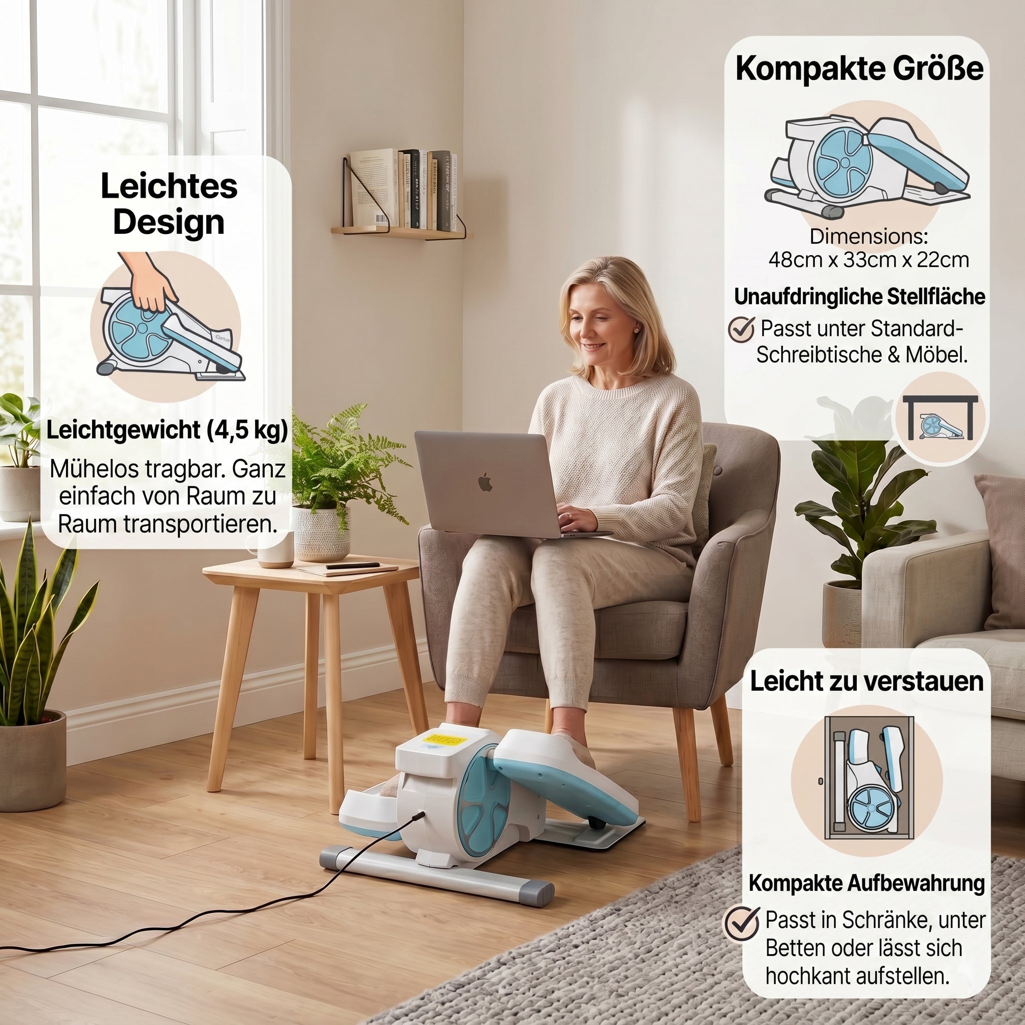 LIVMORE -Kompakter Elektro Stepper, Anti Rutsch Pedale, Anzeige und Fernbedienung, 47 x 42 x 23.5 cm, Schwarz