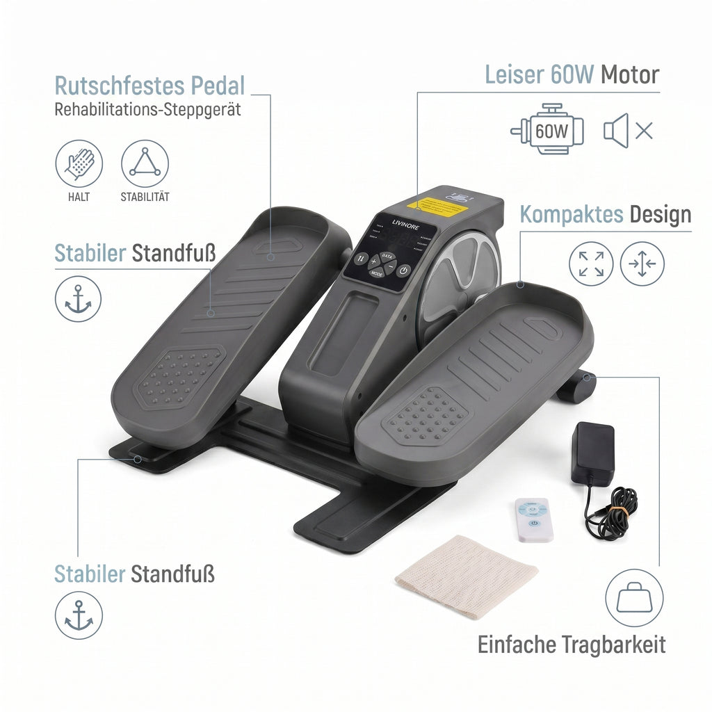 LIVMORE -Kompakter Elektro Stepper, Anti Rutsch Pedale, Anzeige und Fernbedienung, 47 x 42 x 23.5 cm, Schwarz