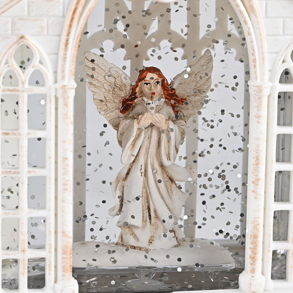 Weihnachts Deko Wasser Lampe Kirche Engel, warmweißes LED, 2 Weihnachtsmelodien, 11 x 7.8 x 23 cm, Weiß, Batteriebetrieb 3 x AAA nicht enthalten
