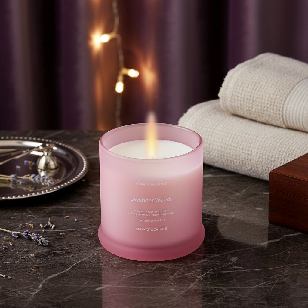 LIVMORE Home Fragrance Kollektion, Duftkerze im Farbglas, Lavendelholz, 370 g Sojawachs, 55 Std., 10,2 x 10,2 x 13 cm