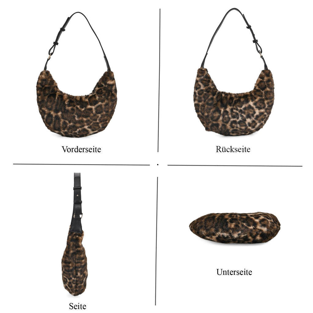 Leopardenmuster-Hobo-Tasche, 30x20 cm, Braun-Beige