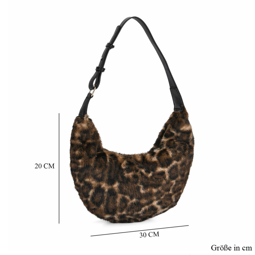 Leopardenmuster-Hobo-Tasche, 30x20 cm, Braun-Beige