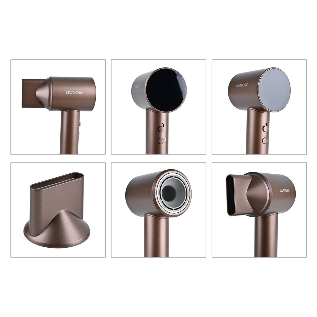 Profi Haartrockner Hochgeschwindigkeit, bürstenloser Motor, 110000 U min, Ionen Technologie, 360 Grad Magnet Aufsatz, 4 Heizstufen 3 Geschwindigkeiten, LED Ring, VDE Stecker, 1.7 m Kabel, 9.5 x 7.5 x 25 cm