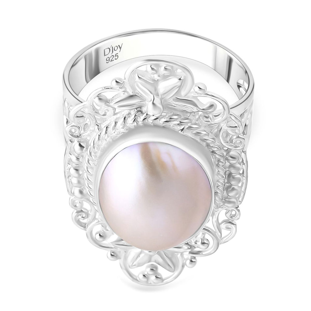 Weiße Mabe Perle (16x12 mm) Ring 925 Silber