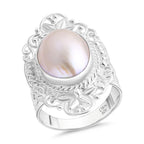 Weiße Mabe Perle (16x12 mm) Ring 925 Silber