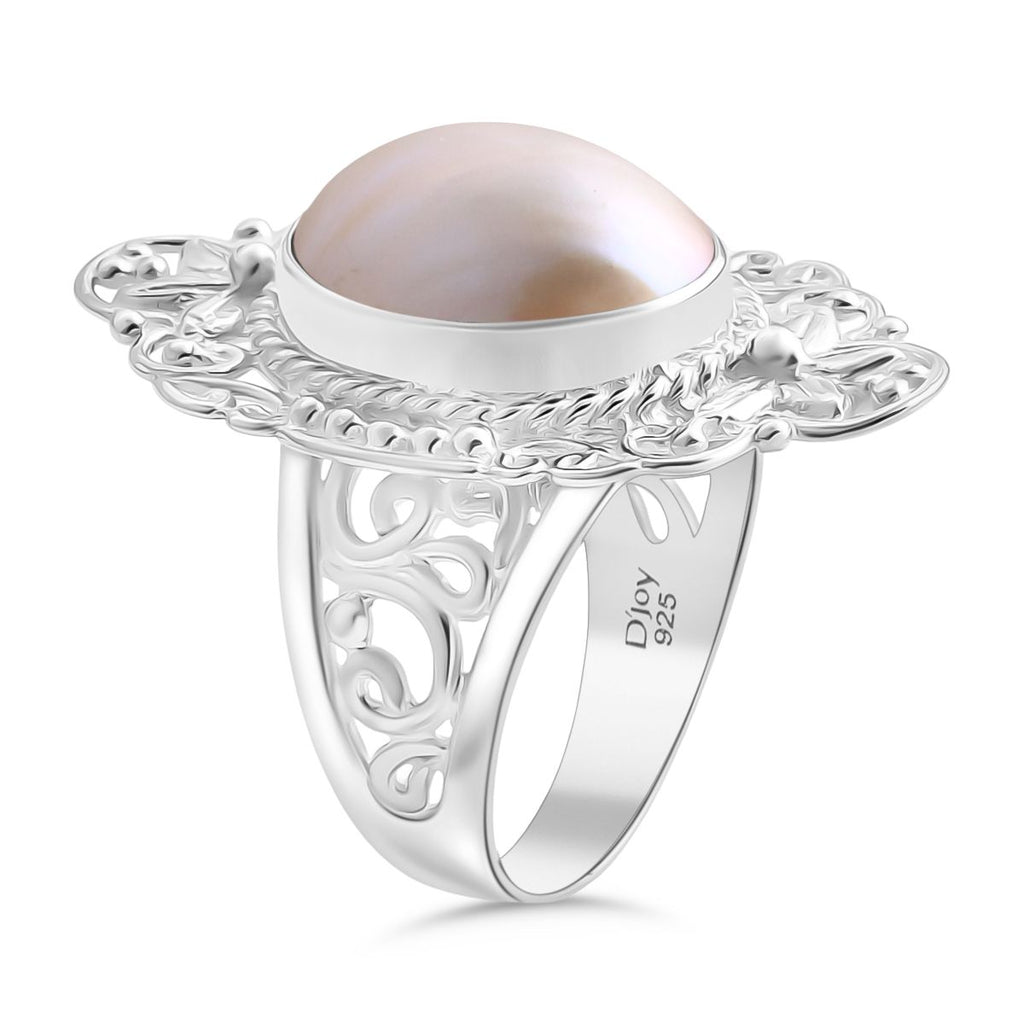 Weiße Mabe Perle (16x12 mm) Ring 925 Silber