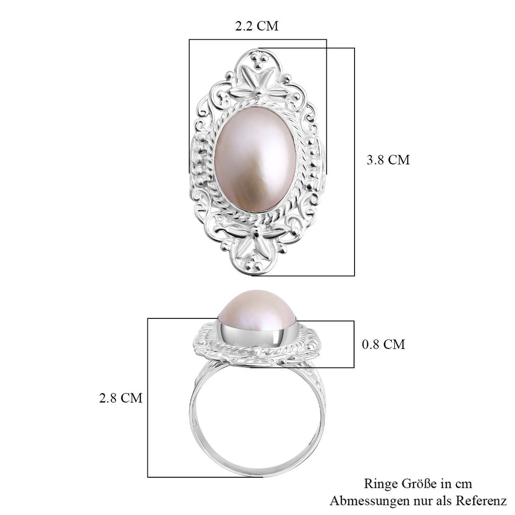 Weiße Mabe Perle (16x12 mm) Ring 925 Silber