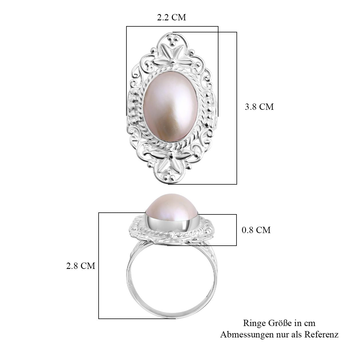 Weiße Mabe Perle (16x12 mm) Ring 925 Silber