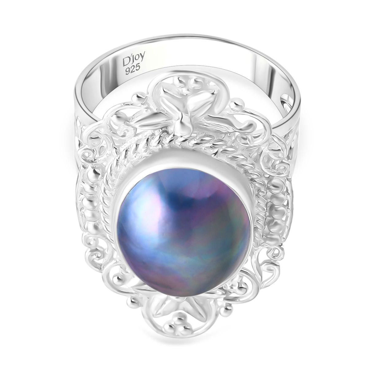 Blau Mabe Perle (16x12 mm) Ring 925 Silber (Größe 20.00)