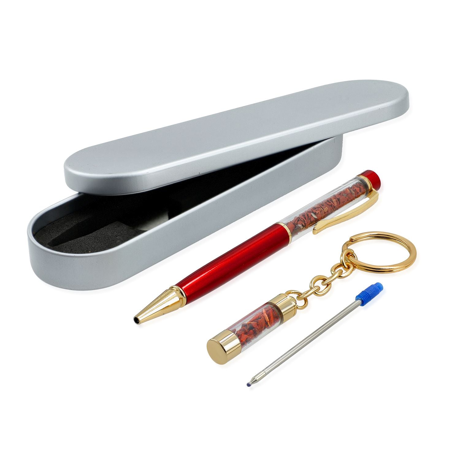 Edelstein Stift Set Roter Jaspis, Stift Schlüsselanhänger Mine, Rot