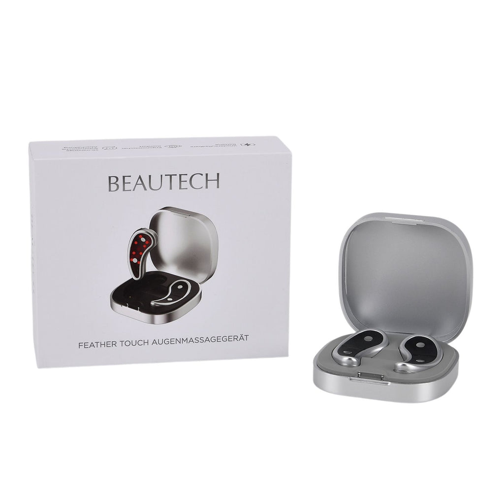 BEAUTECH Rotlicht Augenmassagegerät 620 nm mit EMS Mikrostimulation, inkl. 7 Paar Pads, kompakt 7.6 x 7.6 x 2.4 cm, Weiß