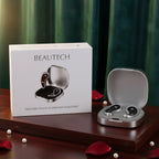 BEAUTECH Rotlicht Augenmassagegerät 620 nm mit EMS Mikrostimulation, inkl. 7 Paar Pads, kompakt 7.6 x 7.6 x 2.4 cm, Weiß