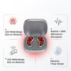 BEAUTECH Rotlicht Augenmassagegerät 620 nm mit EMS Mikrostimulation, inkl. 7 Paar Pads, kompakt 7.6 x 7.6 x 2.4 cm, Weiß