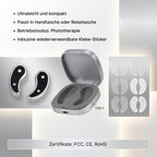 BEAUTECH Rotlicht Augenmassagegerät 620 nm mit EMS Mikrostimulation, inkl. 7 Paar Pads, kompakt 7.6 x 7.6 x 2.4 cm, Weiß