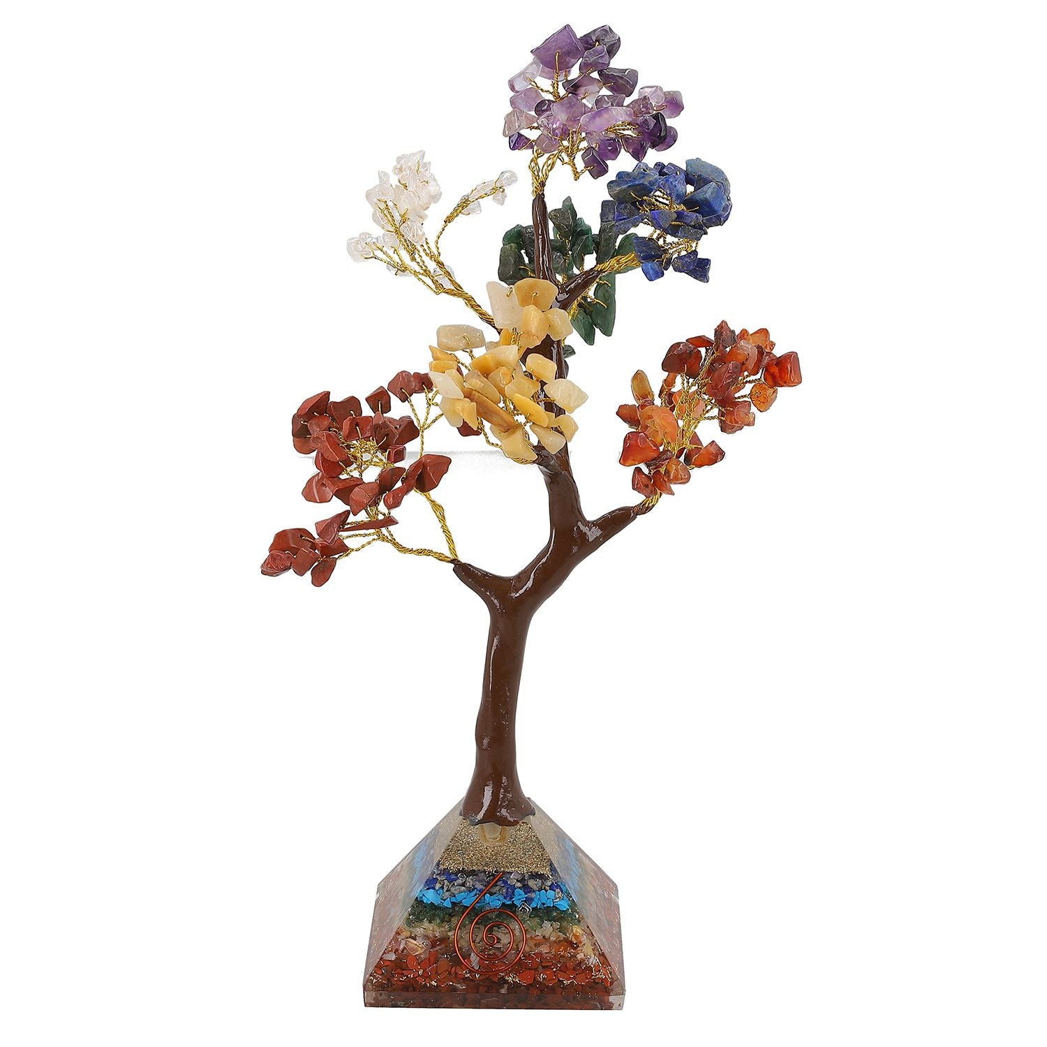 LIVMORE Edelsteinbaum mit Orgonit Basis, Sieben Chakren, 23 cm, 230 Perlen, Mehrfarbig