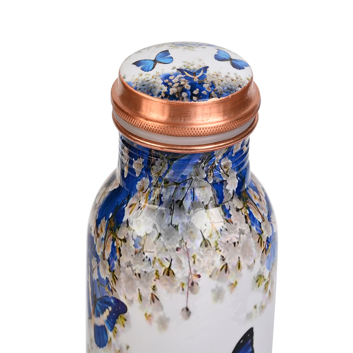 2er-Set - LIVMORE Kupfer-Trinkflasche mit 7-Chakra-Gravur (ca. 900 ml) und Armband mit Chakra-Perlen aus Edelsteinen - Mehrfarbig