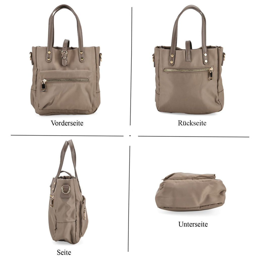 Urban Nylon Crossbody Tasche, 3 Außenfächer und 2 Innenfächer, 22 x 23 x 9 cm, Taupe