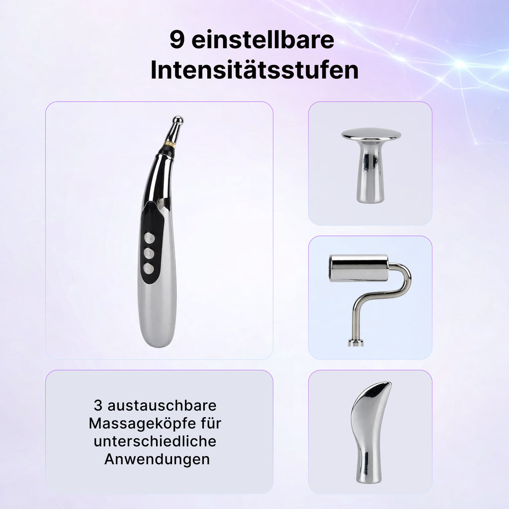 Akupunktur Meridian Stift mit Mikrostrom, wiederaufladbar, 9 Intensitätsstufen, Silber